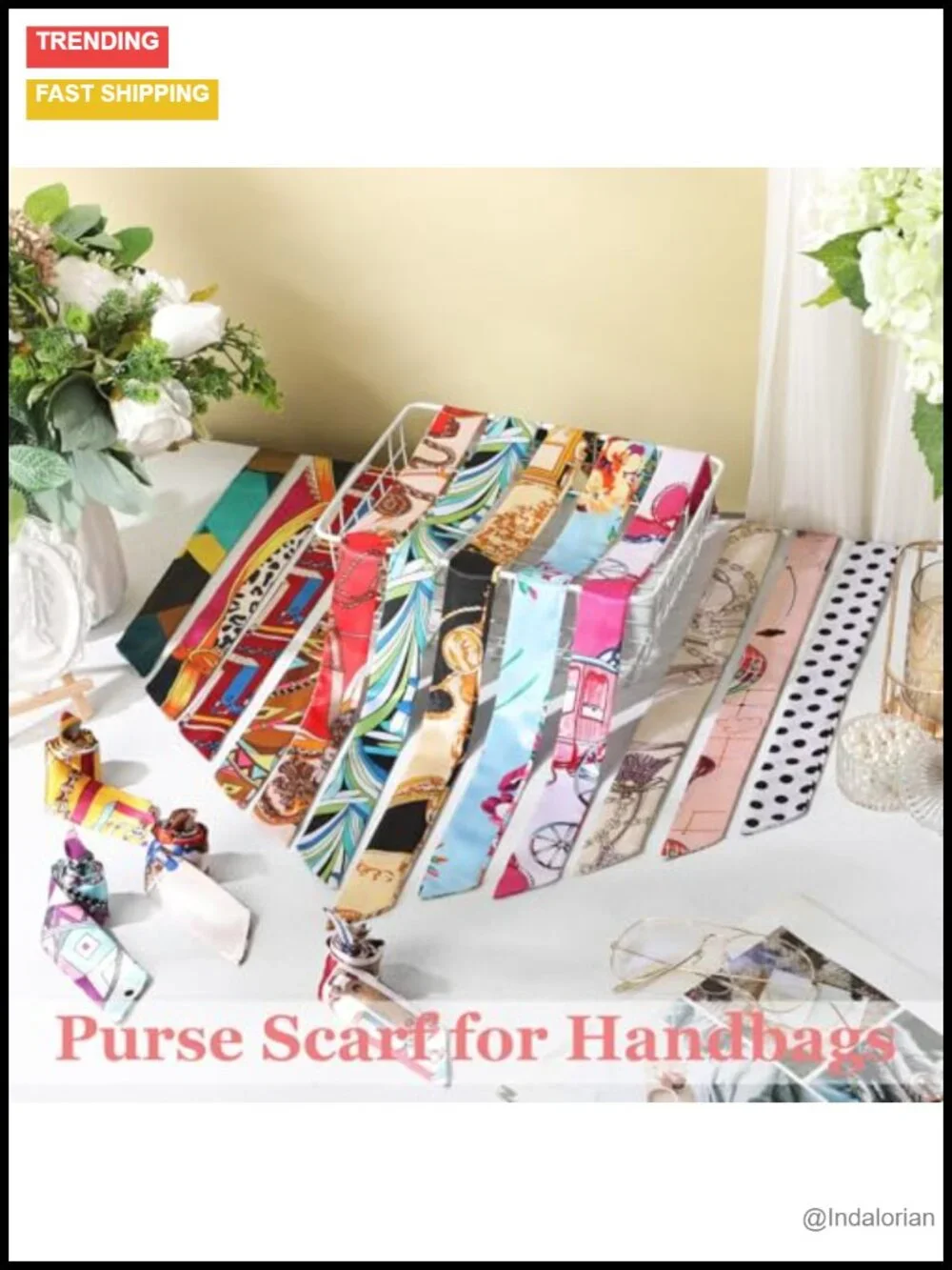 100 Pcs Purse Scarf for Women Satin Polyester Handbag Decorative Ribbon